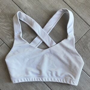 Onzie White Ribbed Cross-Back Sports Bra